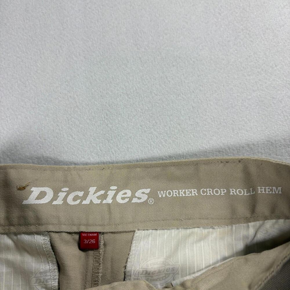 Dickies Work Pants Womens 3/26 Khaki Vintage Straight Leg Crop Roll Hem Y2K Fits - Picture 5 of 9